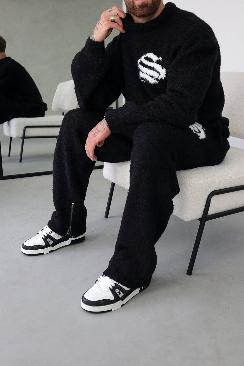 Emblem Knitted Joggers - Black