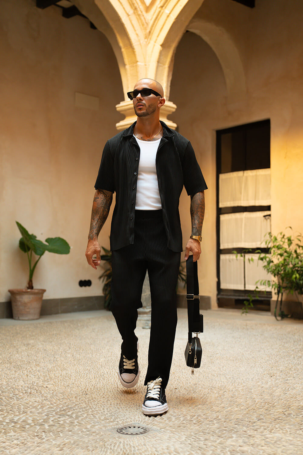 Monaco Pleated Shirt - Black