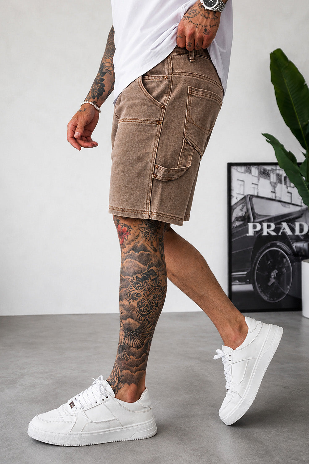 Carpenter Denim Shorts - Brown