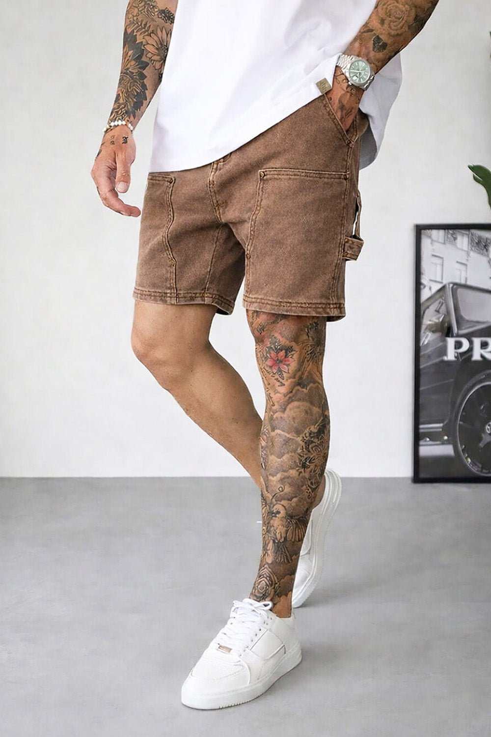 Carpenter Denim Shorts - Brown