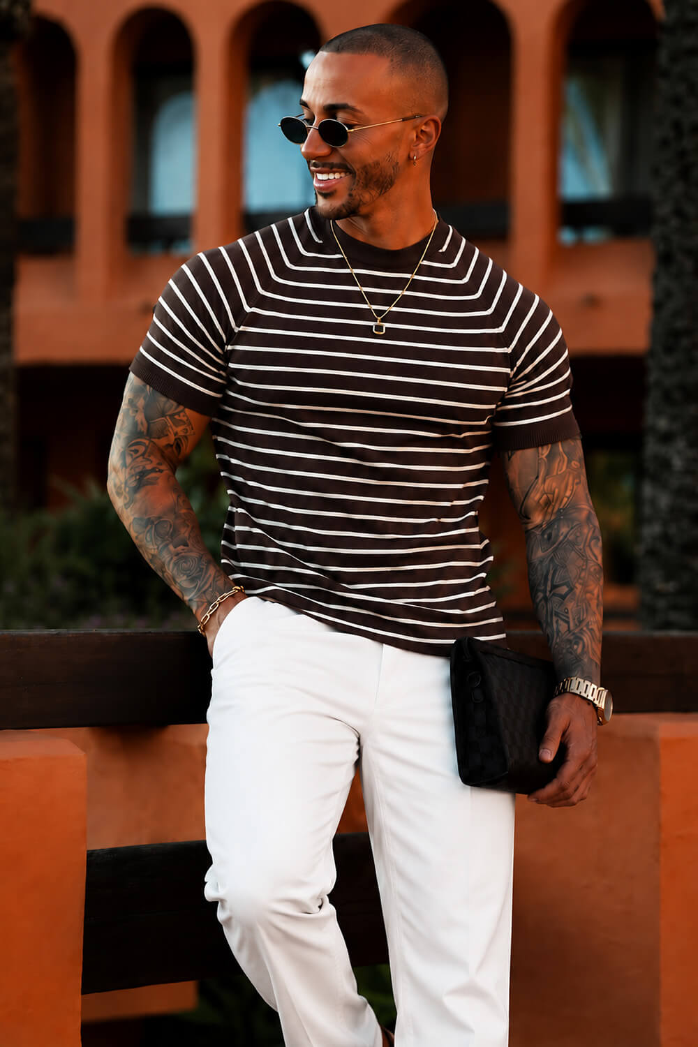 Alvori Stripe Tee - Chocolate/White