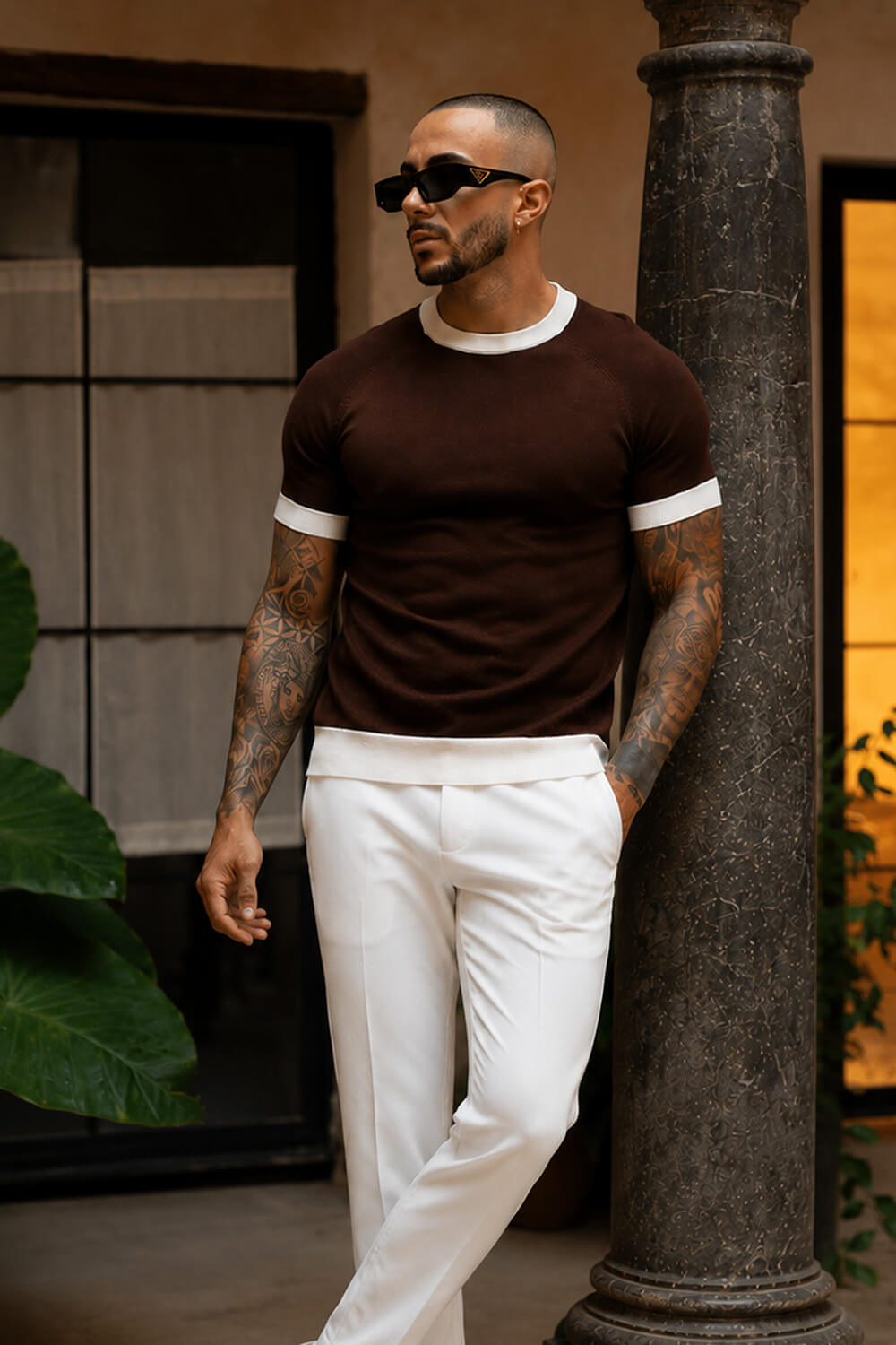 Capri Ringer Knit Tee - Chocolate
