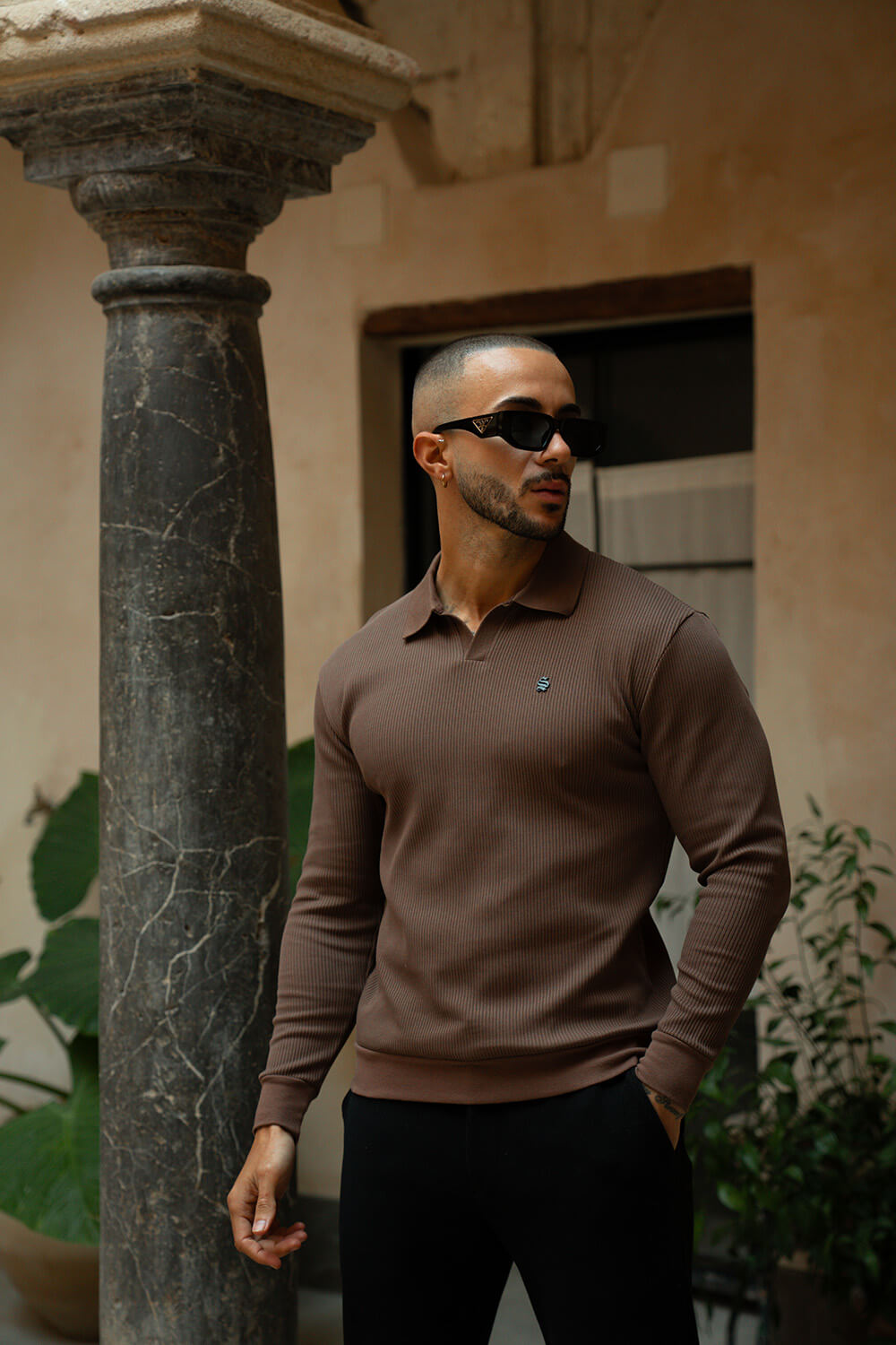 Portofino L/S Ribbed Polo - Chocolate