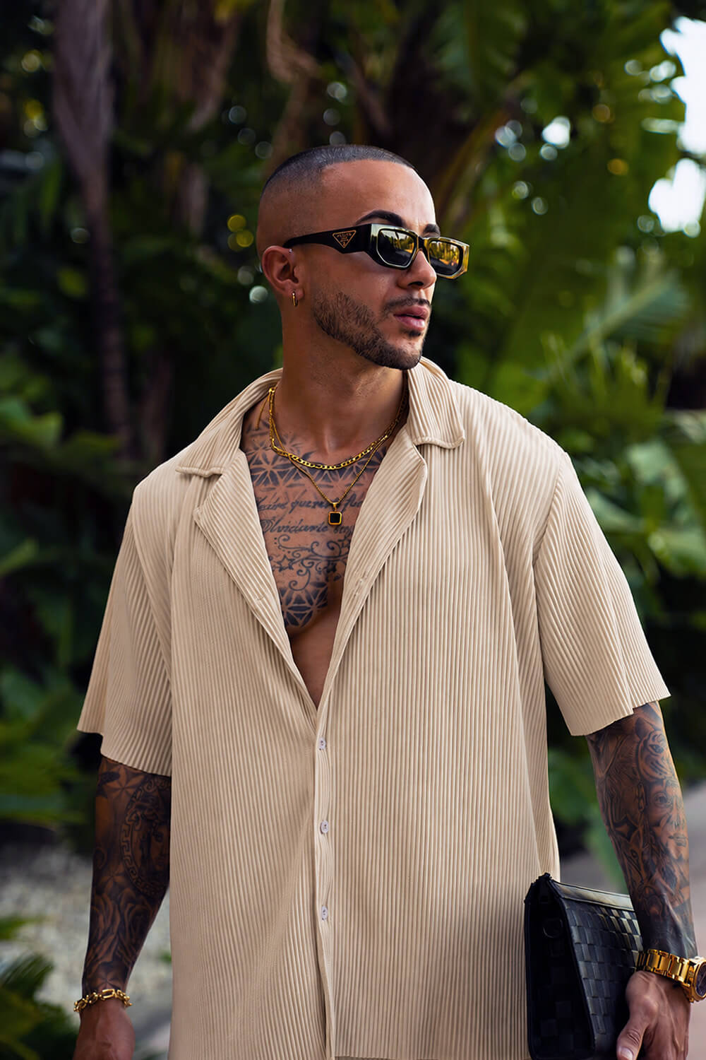 Monaco Pleated Shirt - Ecru/Beige