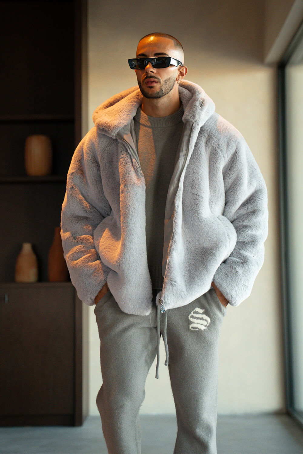 Oslo Fur Jacket - Grey/White