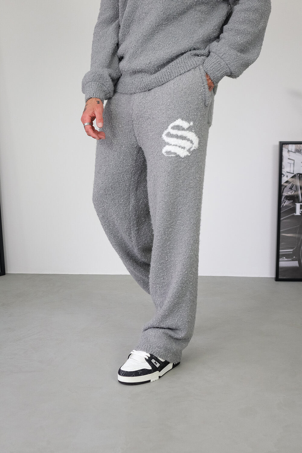Emblem Knitted Joggers - Grey