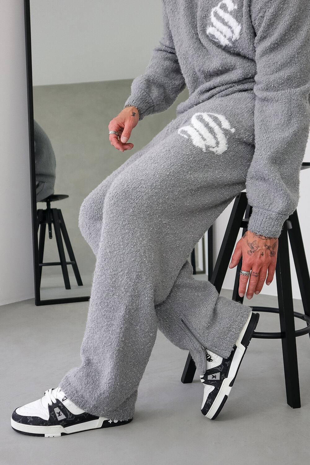 Emblem Knitted Joggers - Grey