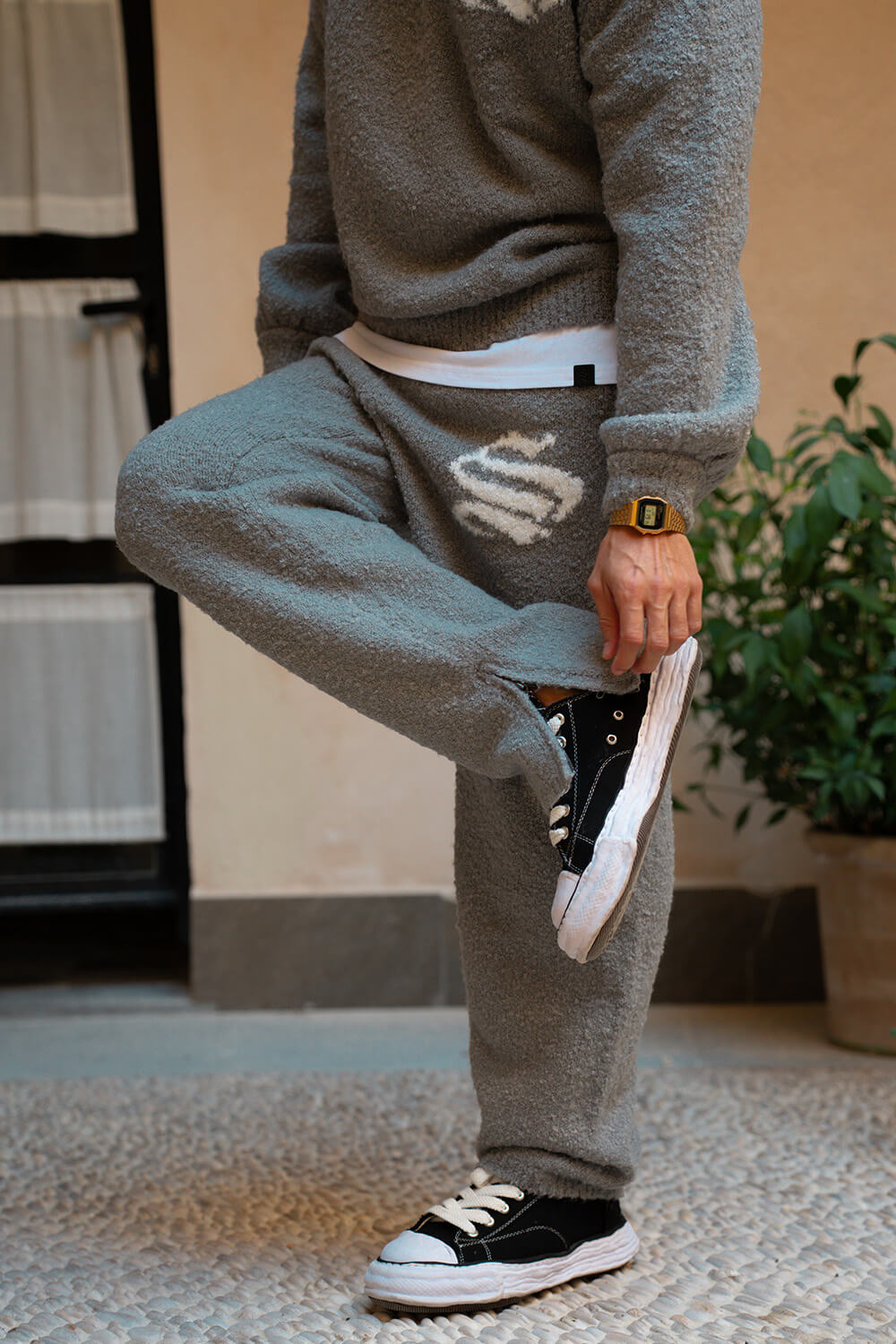 Emblem Knitted Joggers - Grey