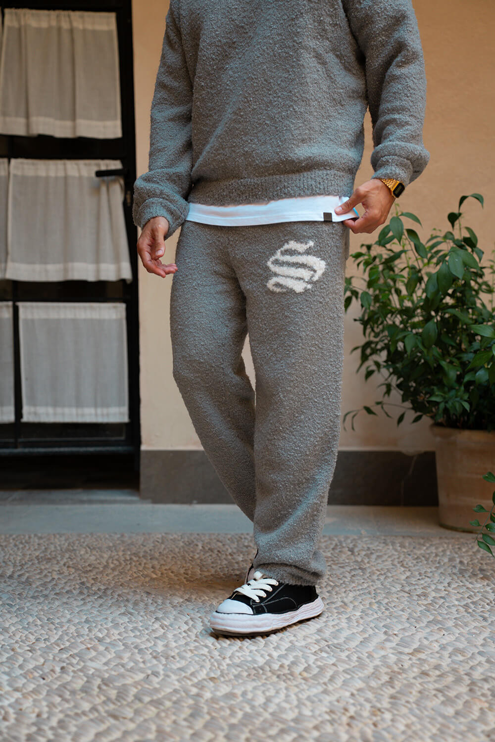 Emblem Knitted Joggers - Grey