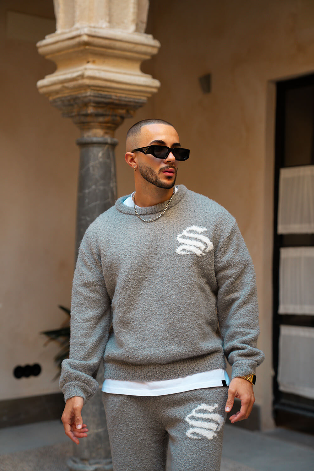 Emblem Knitted Sweater - Grey