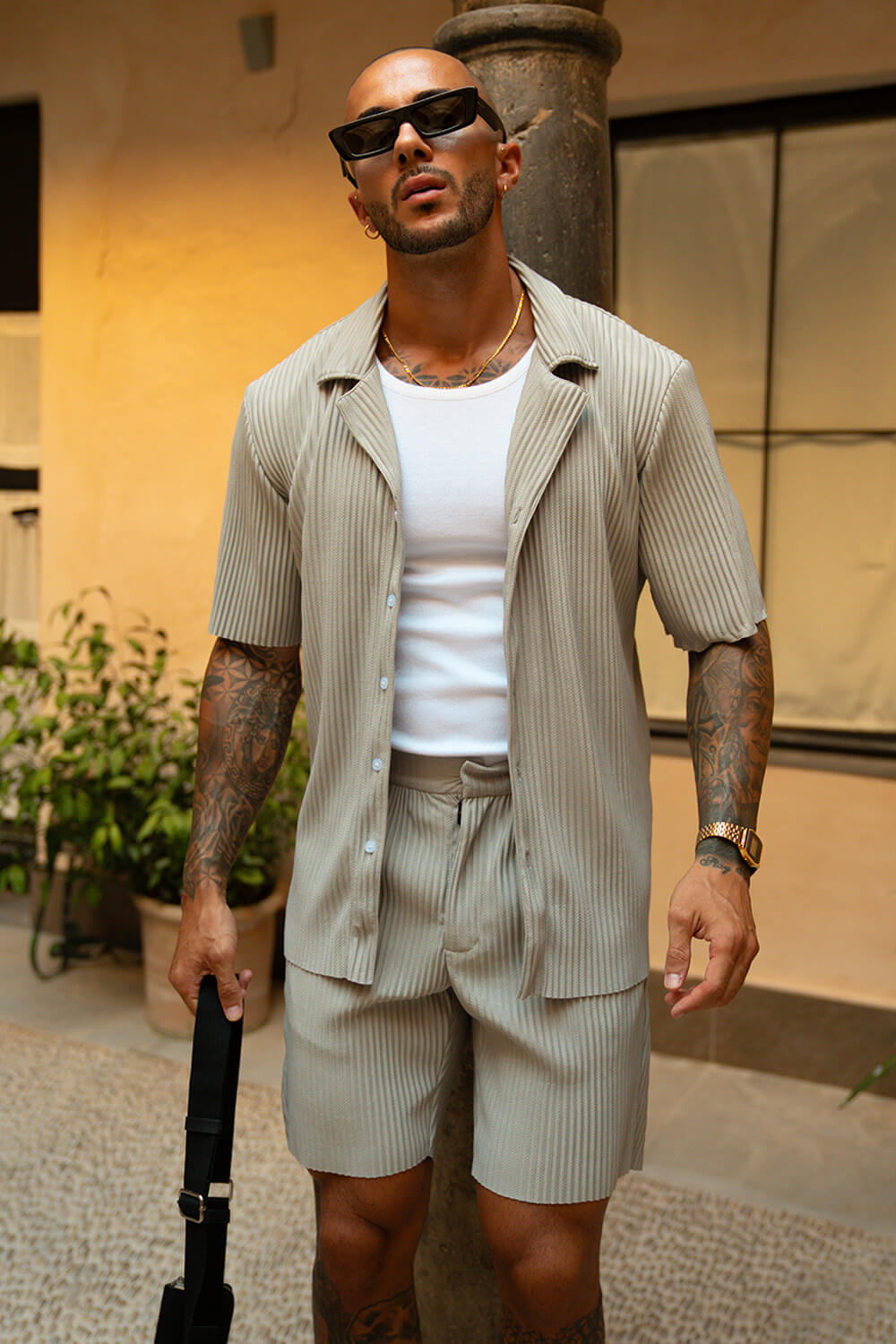 Monaco Pleated Shirt - Grey