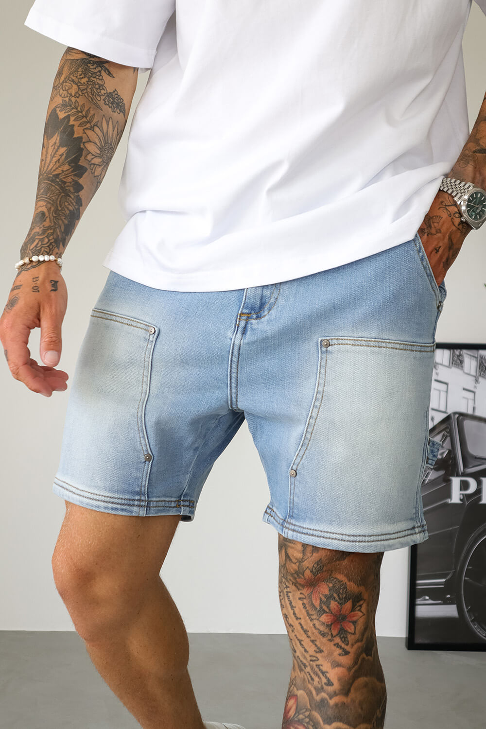 Carpenter Denim Shorts - Hellblau