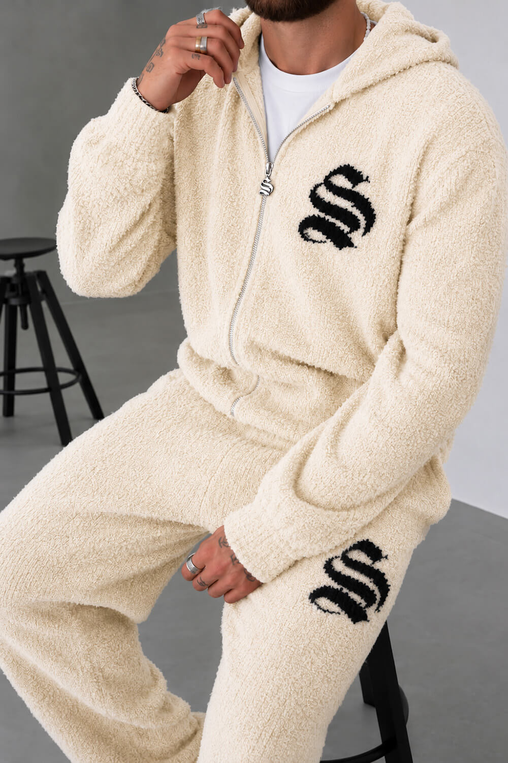 Emblem Knitted Hoodie - Off White
