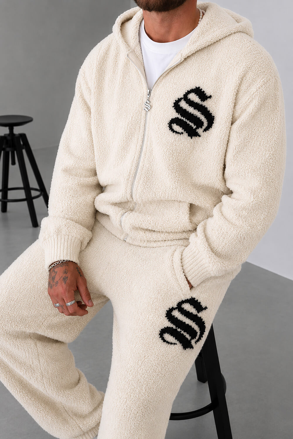 Emblem Knitted Hoodie - Off White