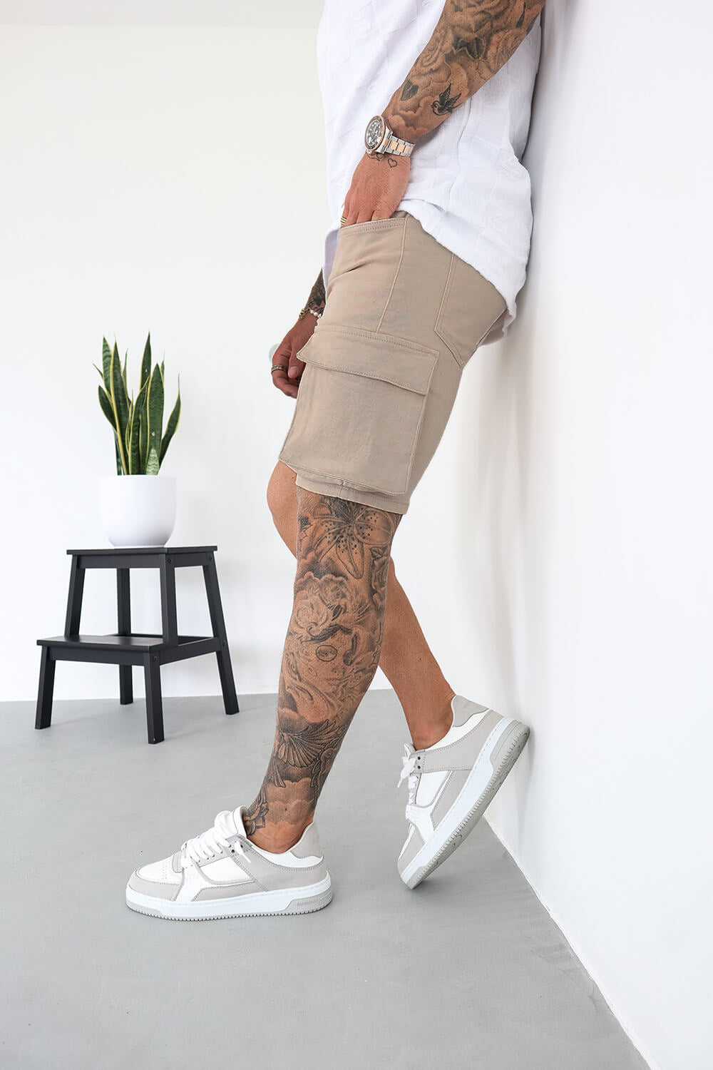 Cargo Utility Denim Shorts - Tan