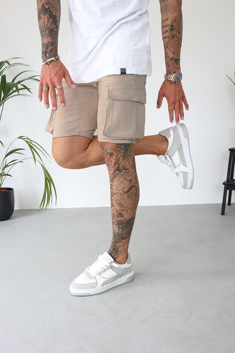 Cargo Utility Denim Shorts - Tan