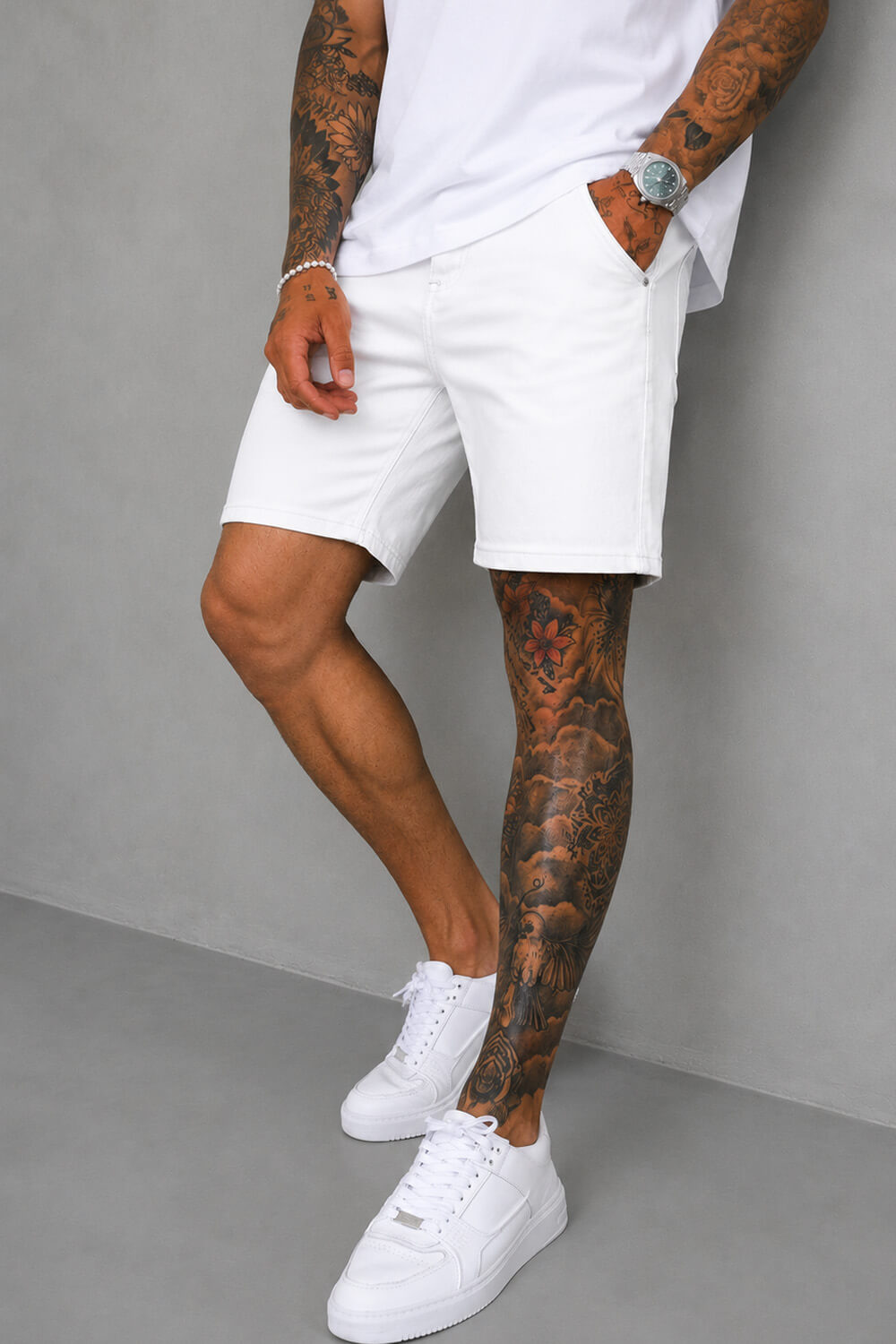 Azure Denim Shorts - White
