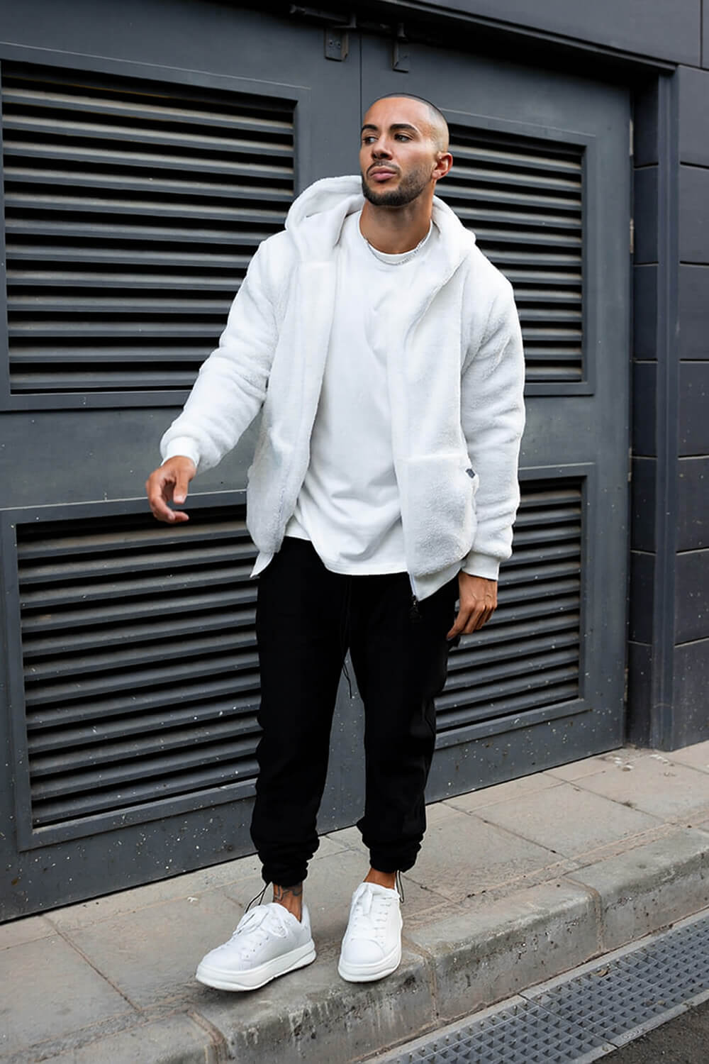 Ikon Borg Zip Hoodie - White