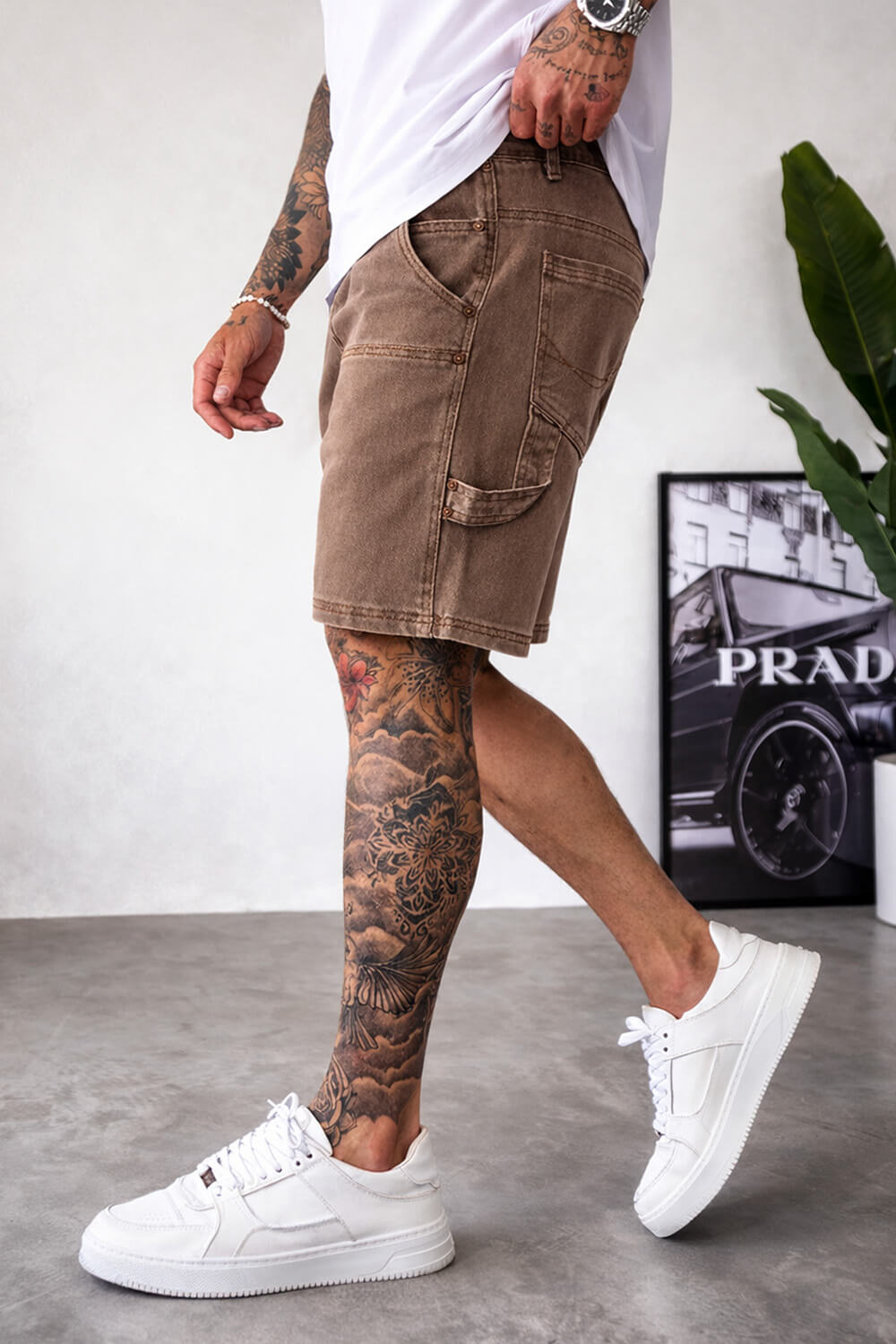 Carpenter Denim Shorts - Brown
