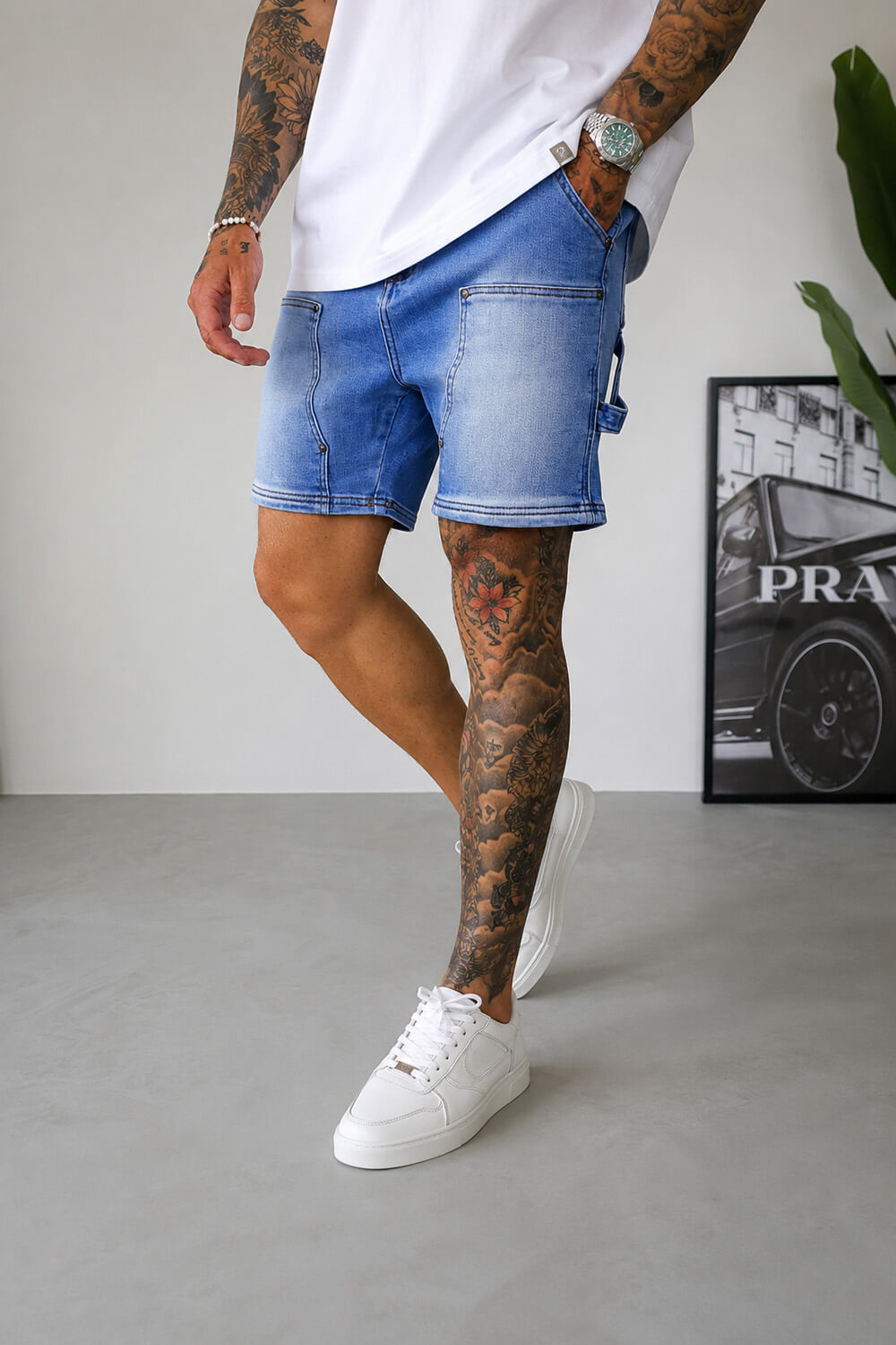 Carpenter Denim Shorts - Acid Blue