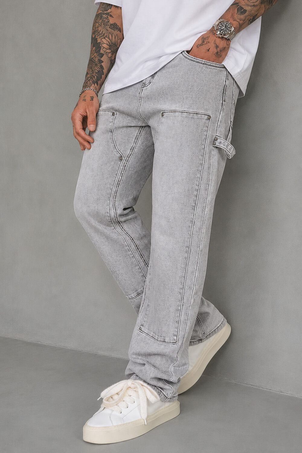 Sinners Attire Acid Grey Carpenter Jeans