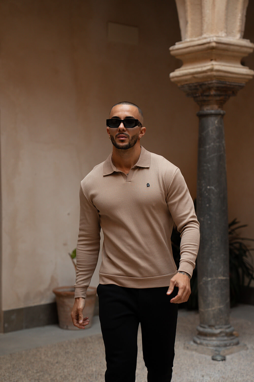Portofino L/S Ribbed Polo - Beige