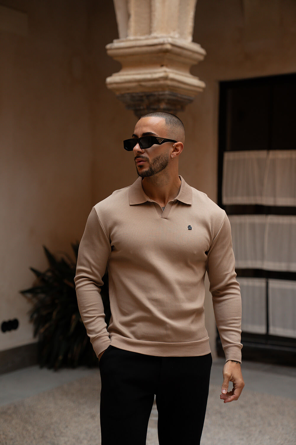 Portofino L/S Ribbed Polo - Beige