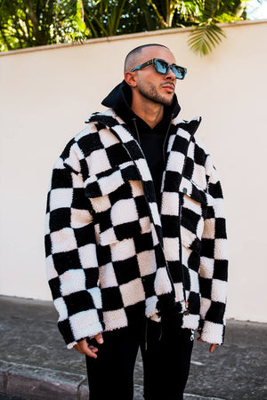 Checkerboard Borg Jacket - Black/White