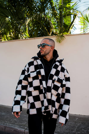 Checkerboard Borg Jacket - Black/White