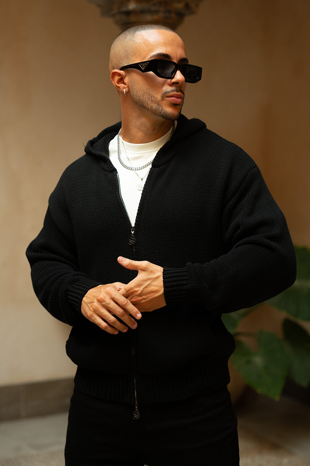Aurelle Cable Knit Hoodie - Black