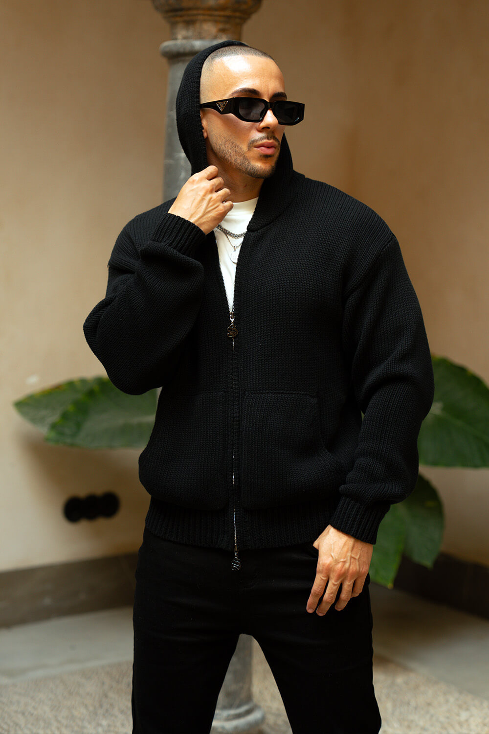 Aurelle Cable Knit Hoodie - Black