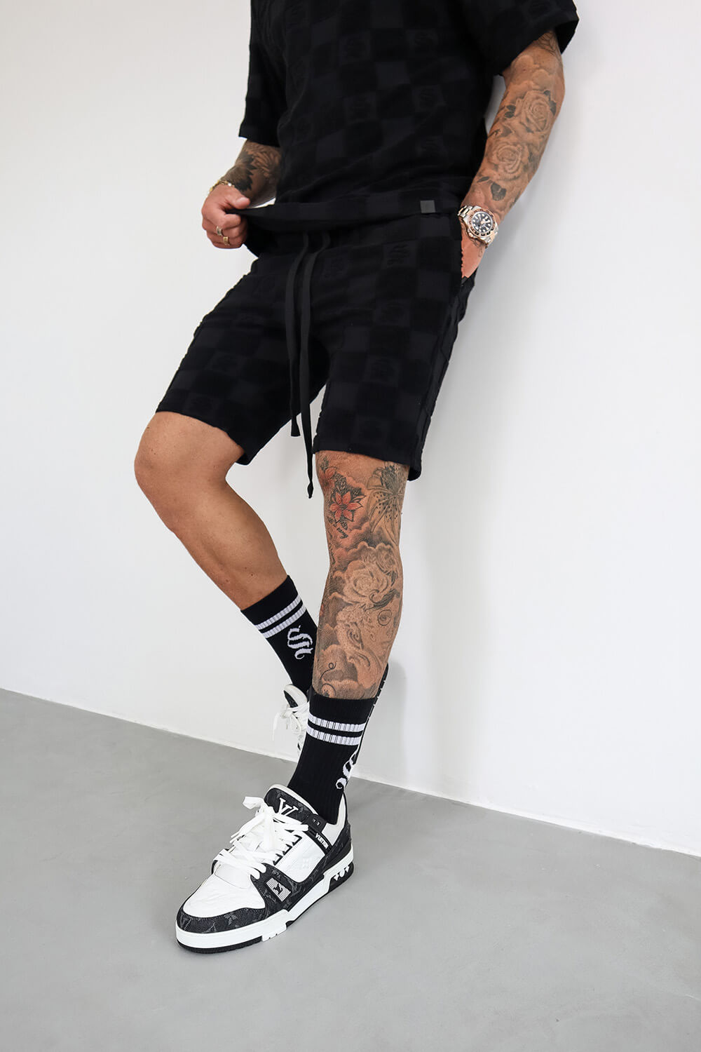 Checkerboard Towelling Shorts - Black