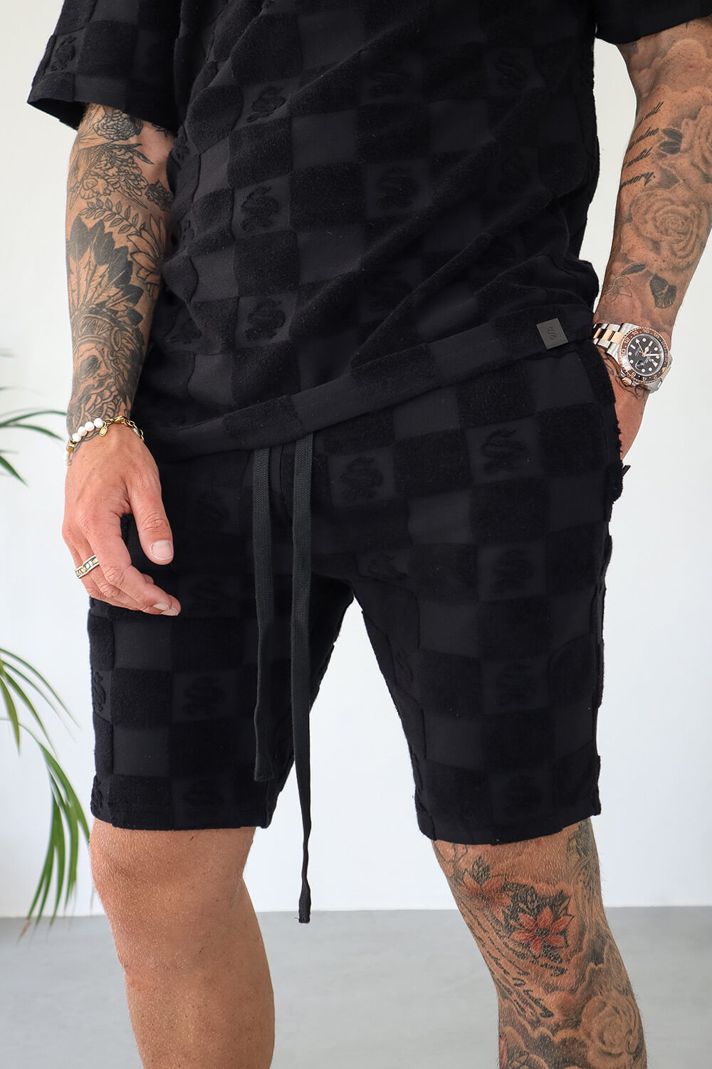 Sinners Attire Checkerboard Towelling Shorts