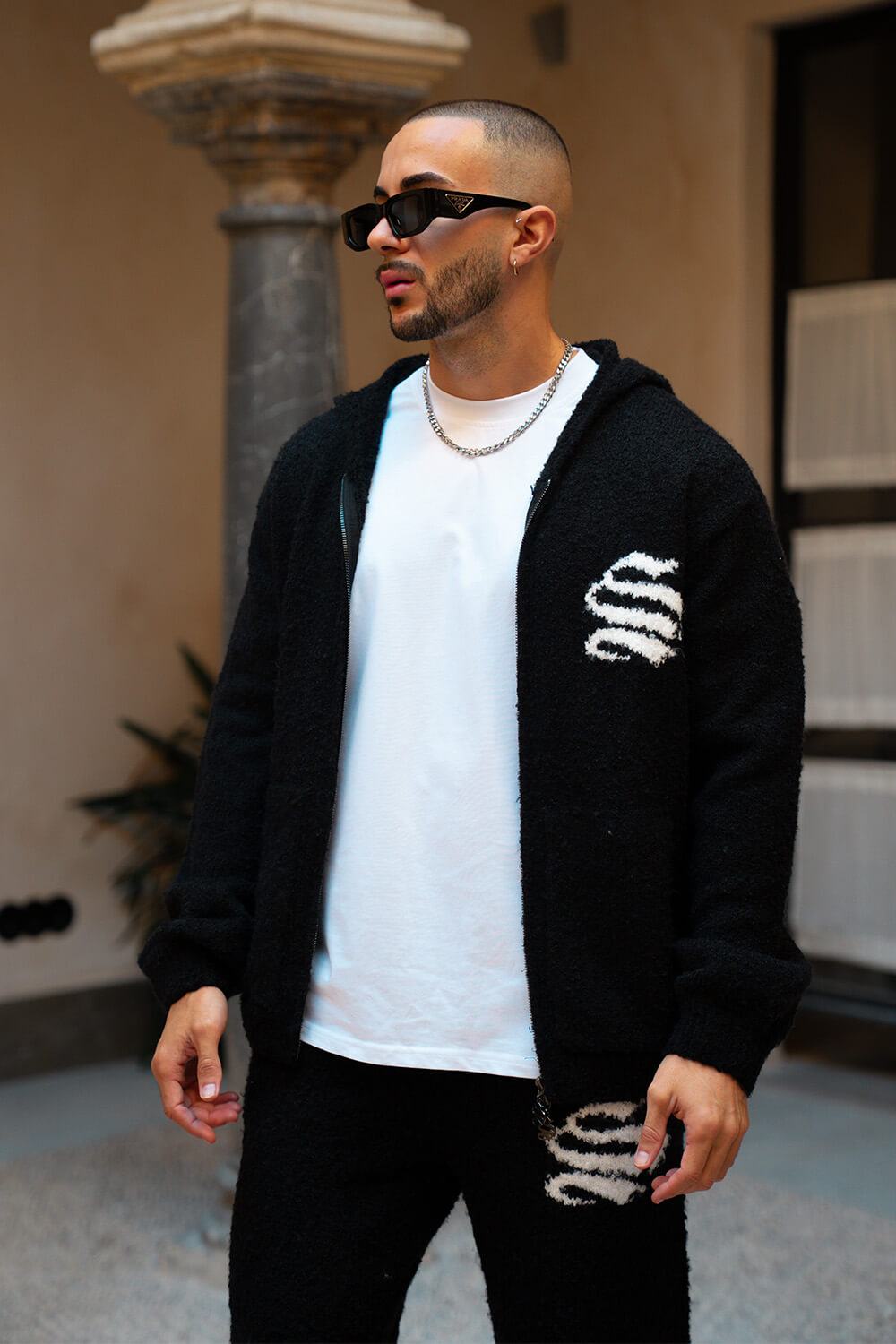 Emblem Knitted Hoodie - Black