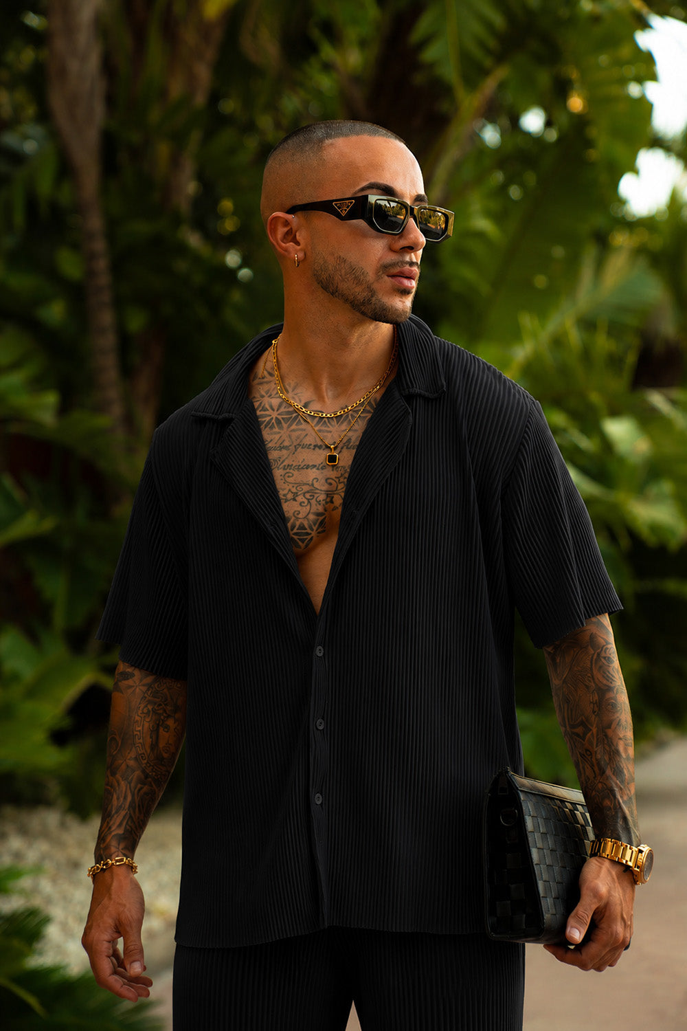 Monaco Pleated Shirt - Black