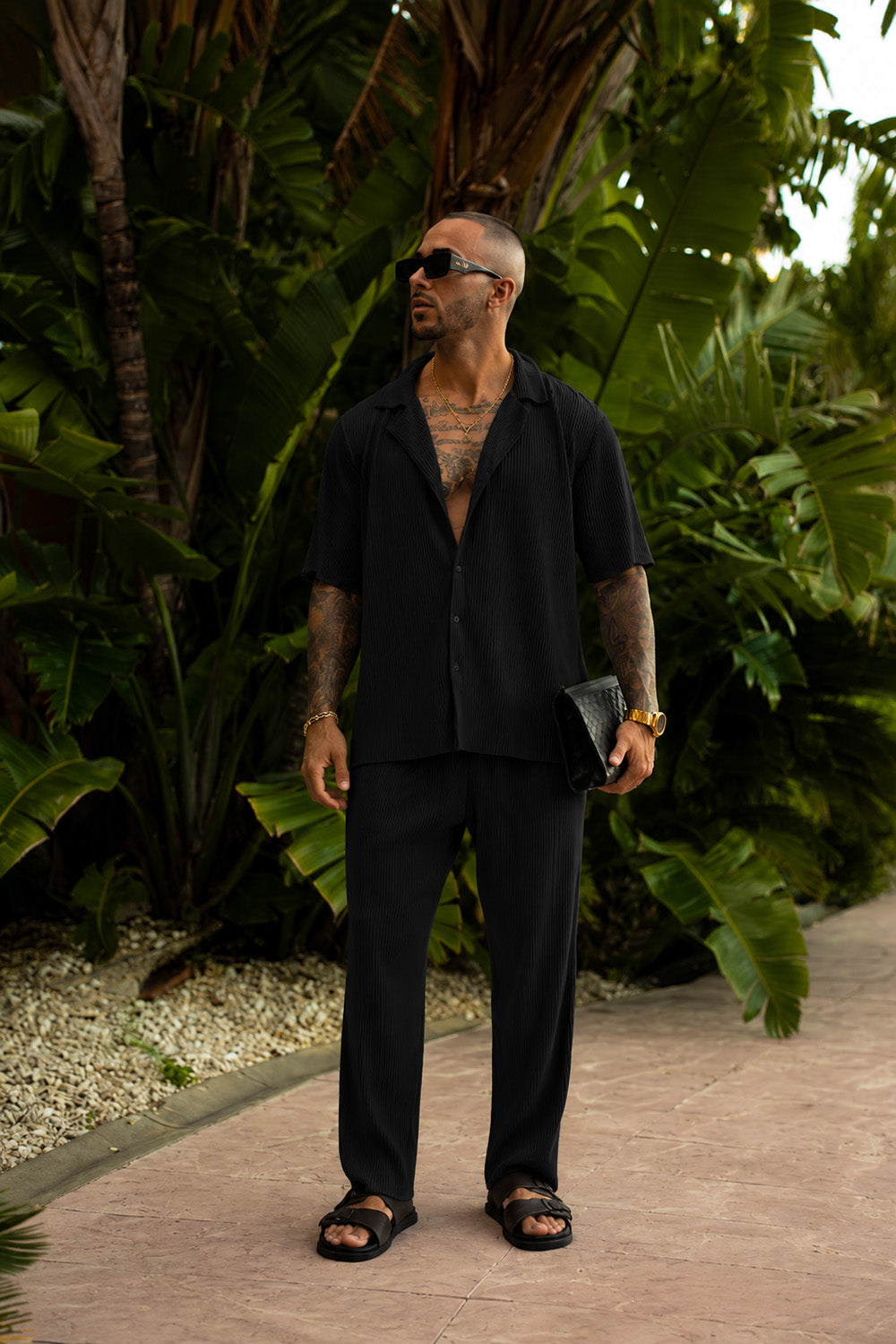 Monaco Pleated Shirt - Black