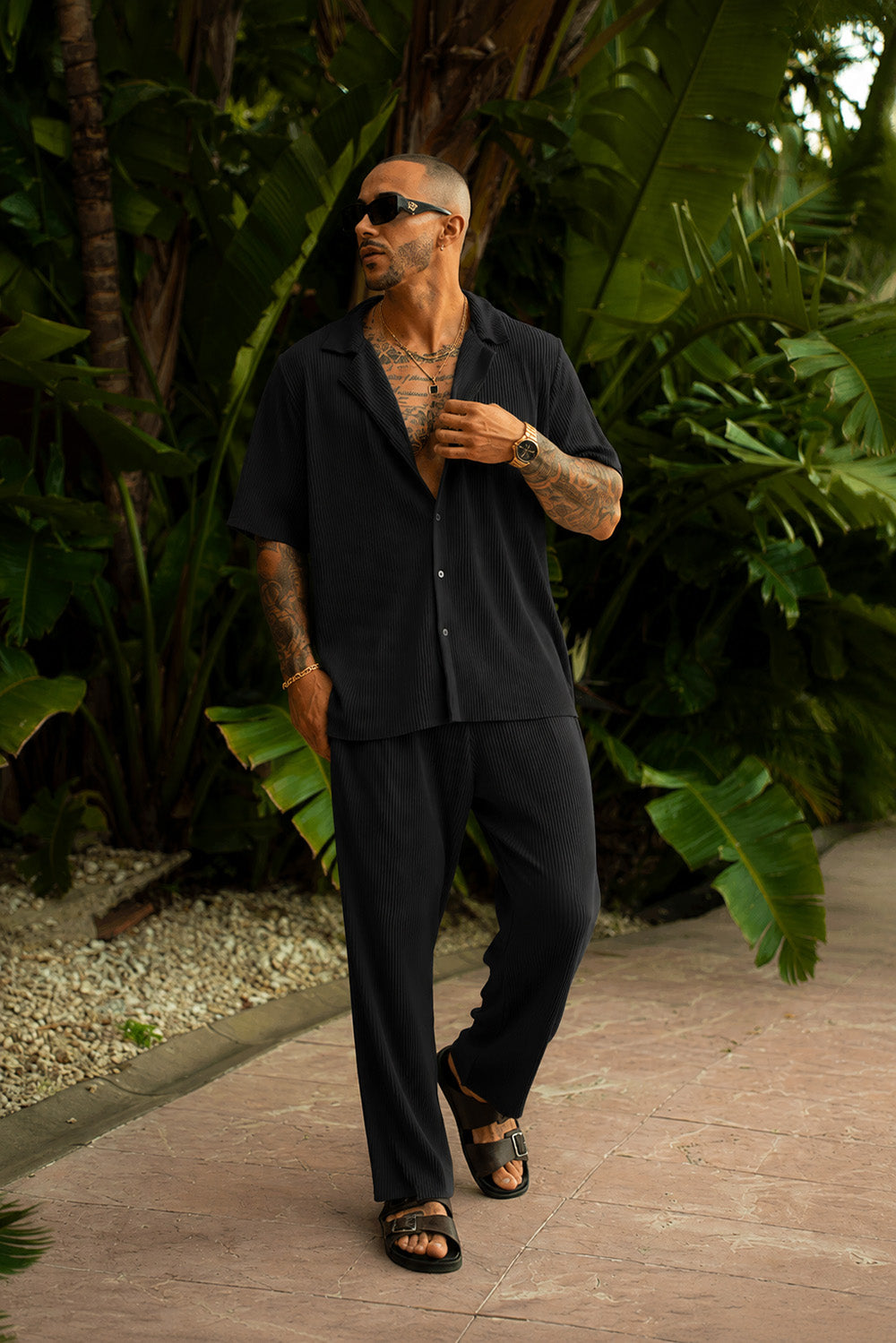 Monaco Pleated Shirt - Black