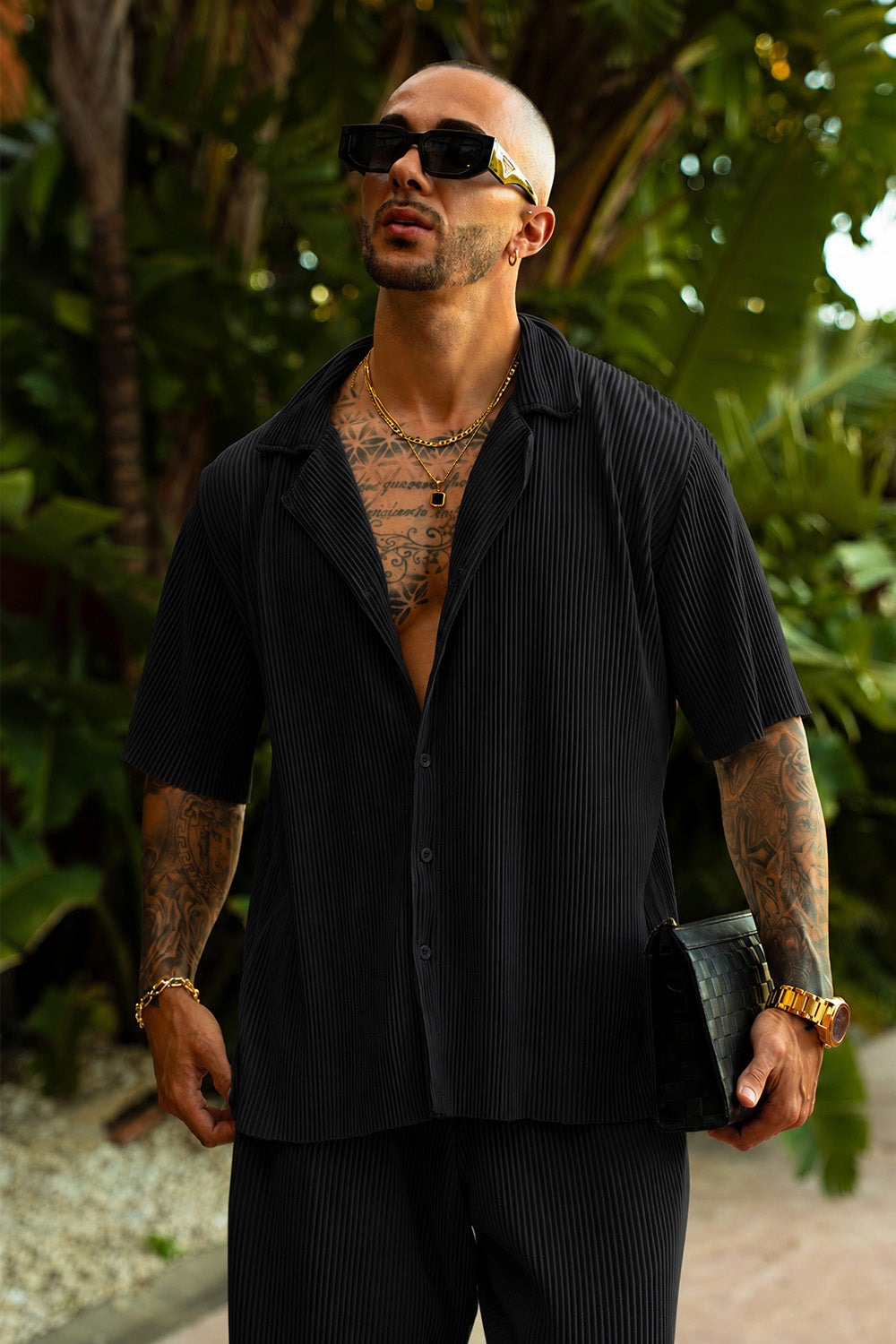 Monaco Pleated Shirt - Black