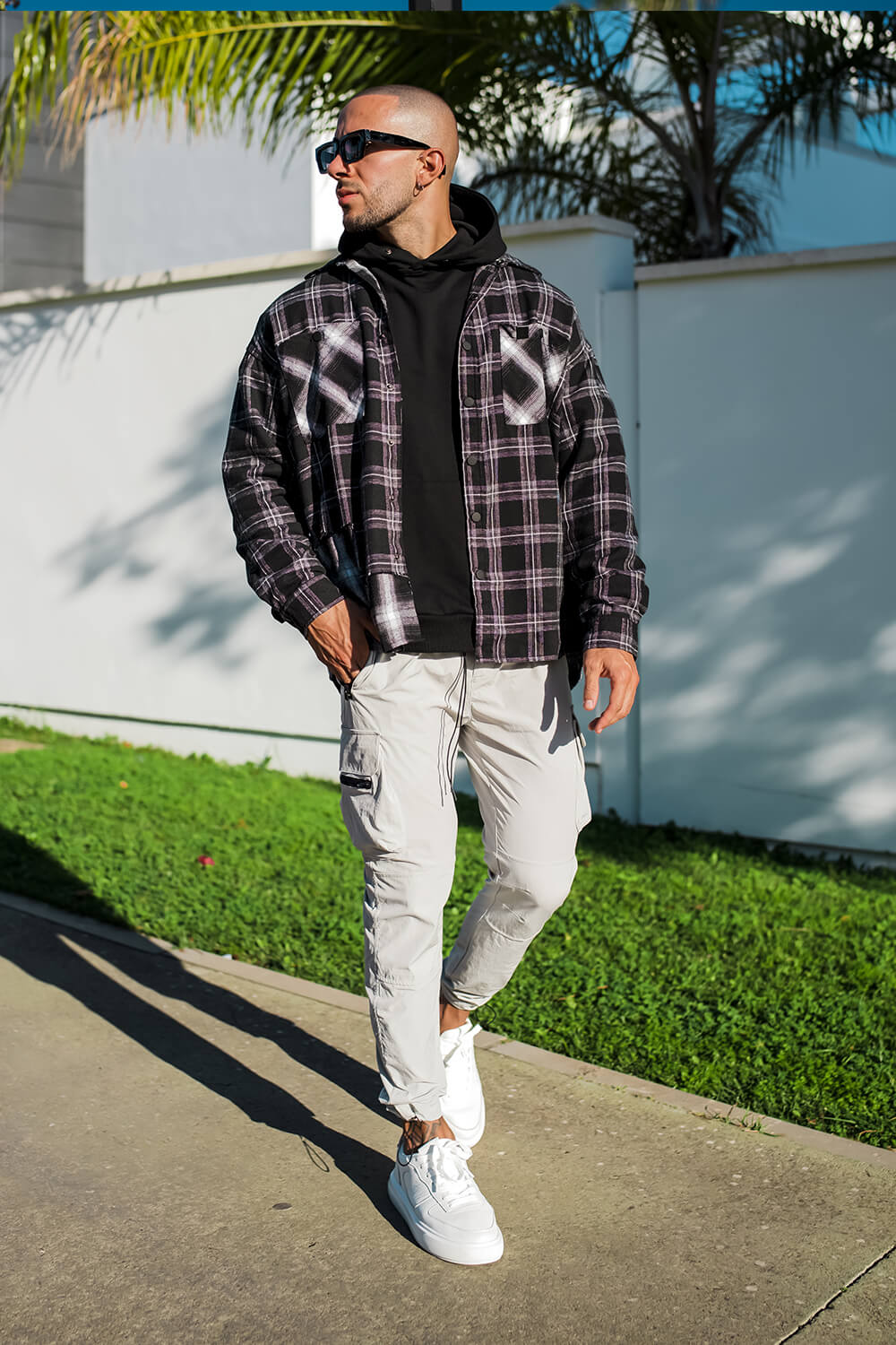 Split Check Flannel Shirt - Black/White