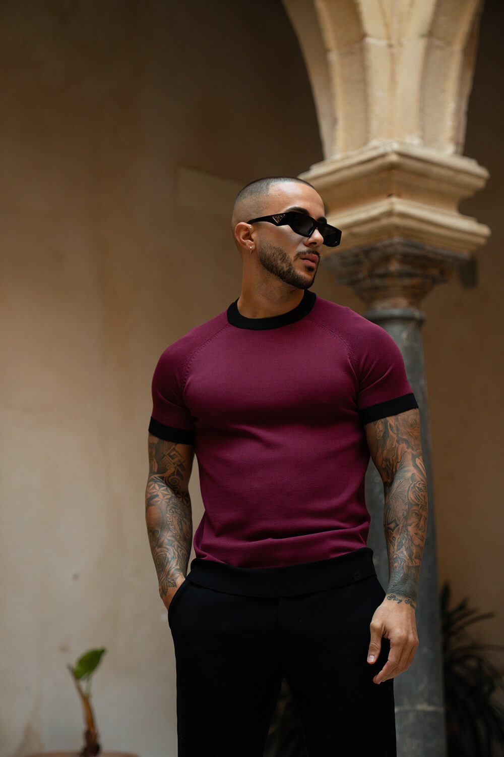 Capri Ringer Knit Tee - Burgundy