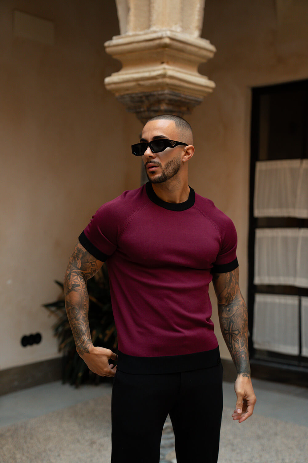 Capri Ringer Knit Tee - Burgundy
