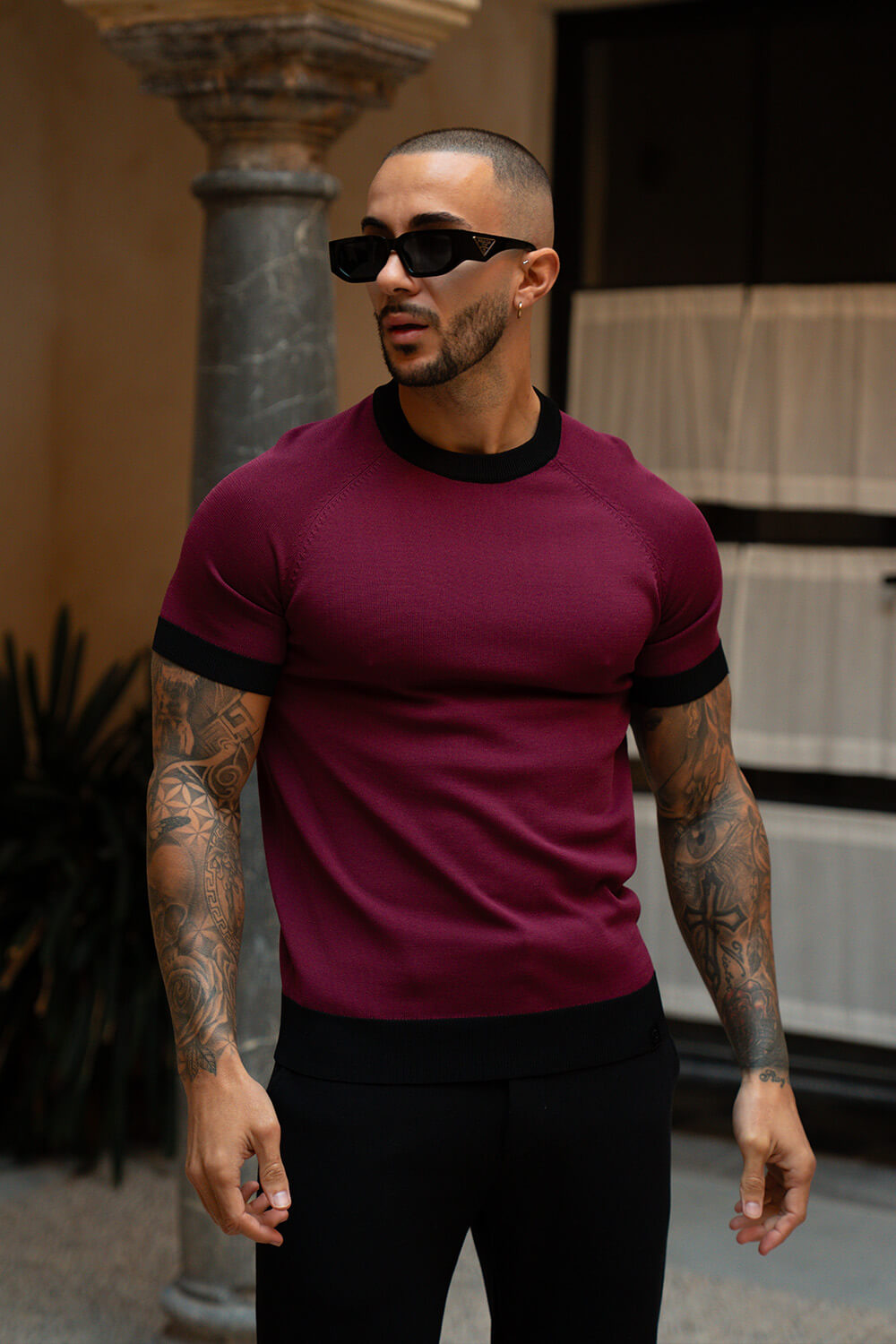 Capri Ringer Knit Tee - Burgundy
