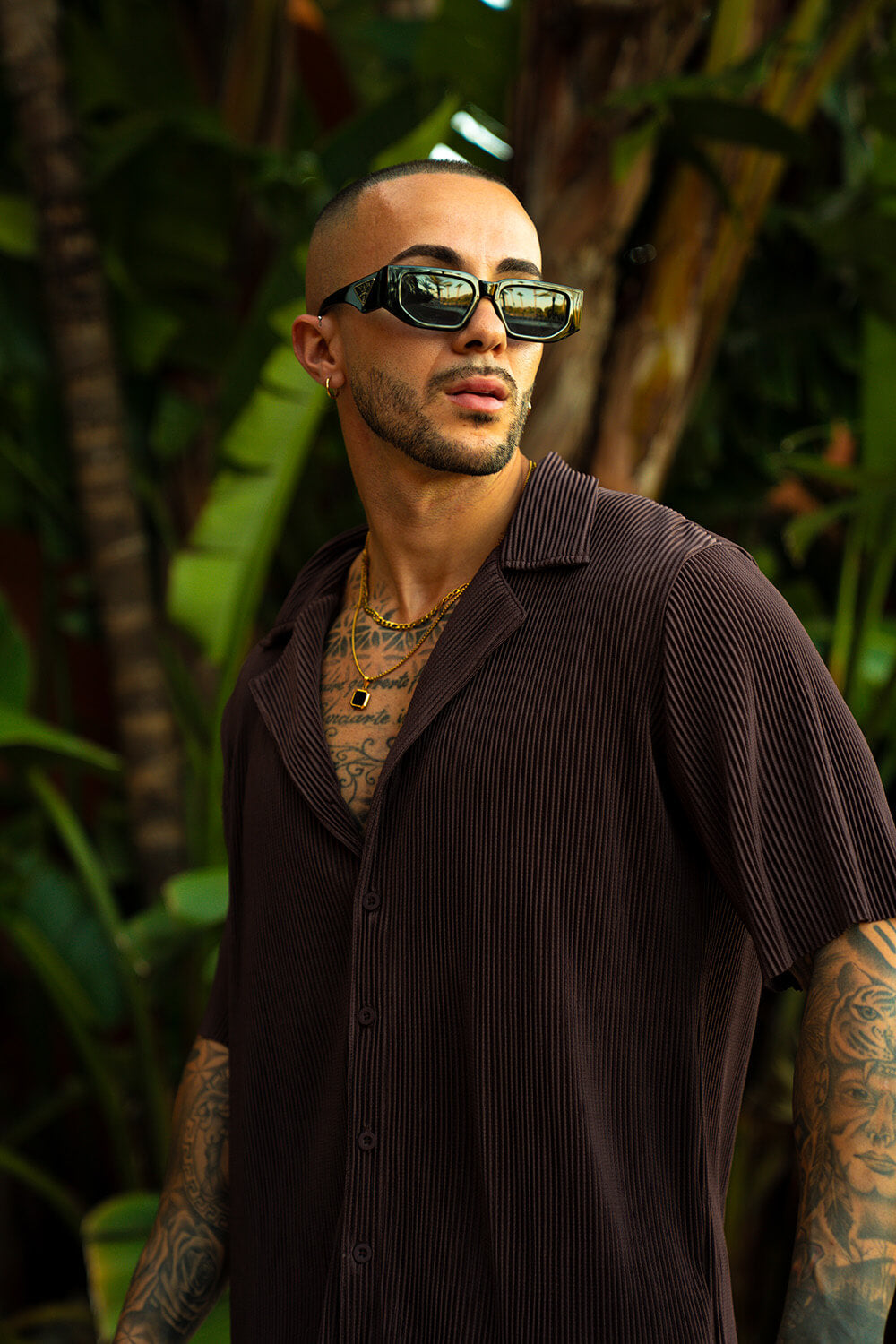 Monaco Pleated Shirt - Chocolate