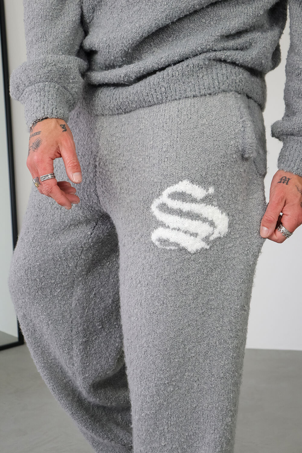 Emblem Knitted Joggers - Grey