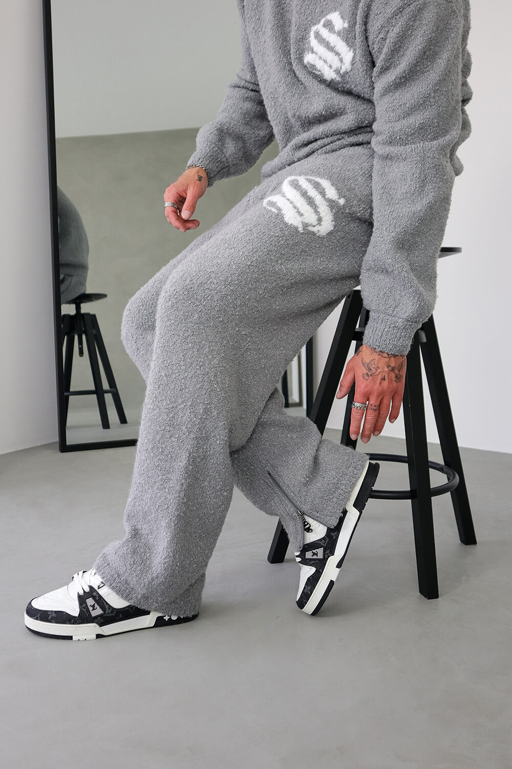 Emblem Knitted Joggers - Grey