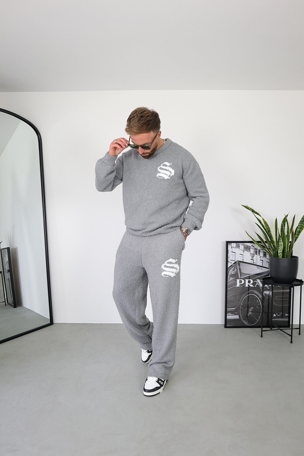 Emblem Knitted Joggers - Grey