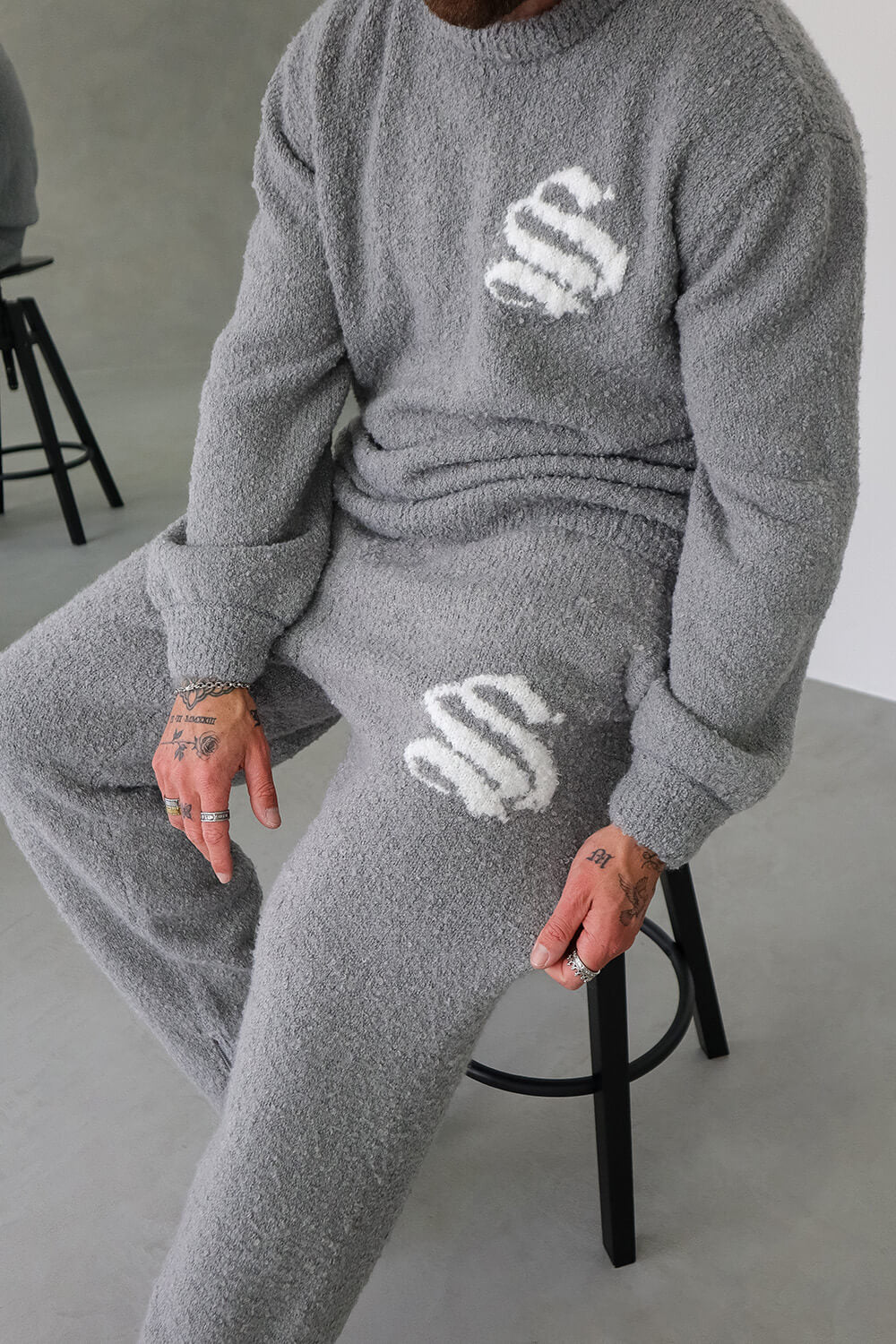 Emblem Knitted Joggers - Grey