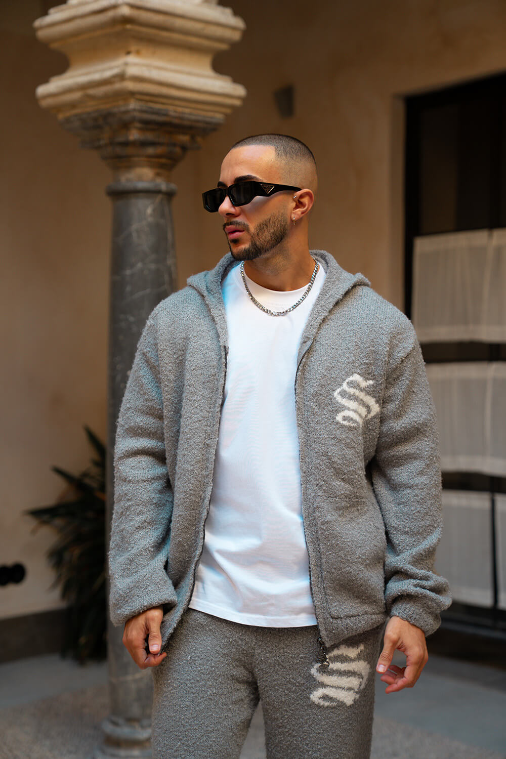 Emblem Knitted Hoodie - Grey