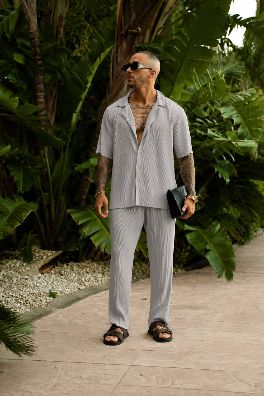 Monaco Pleated Shirt - Grey