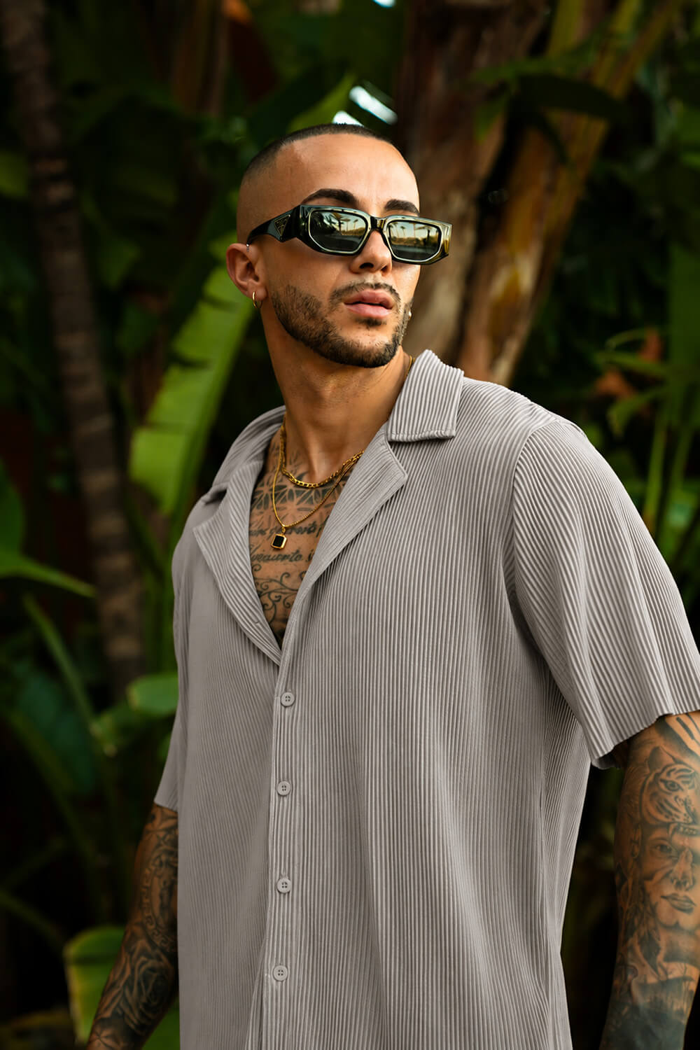 Monaco Pleated Shirt - Grey